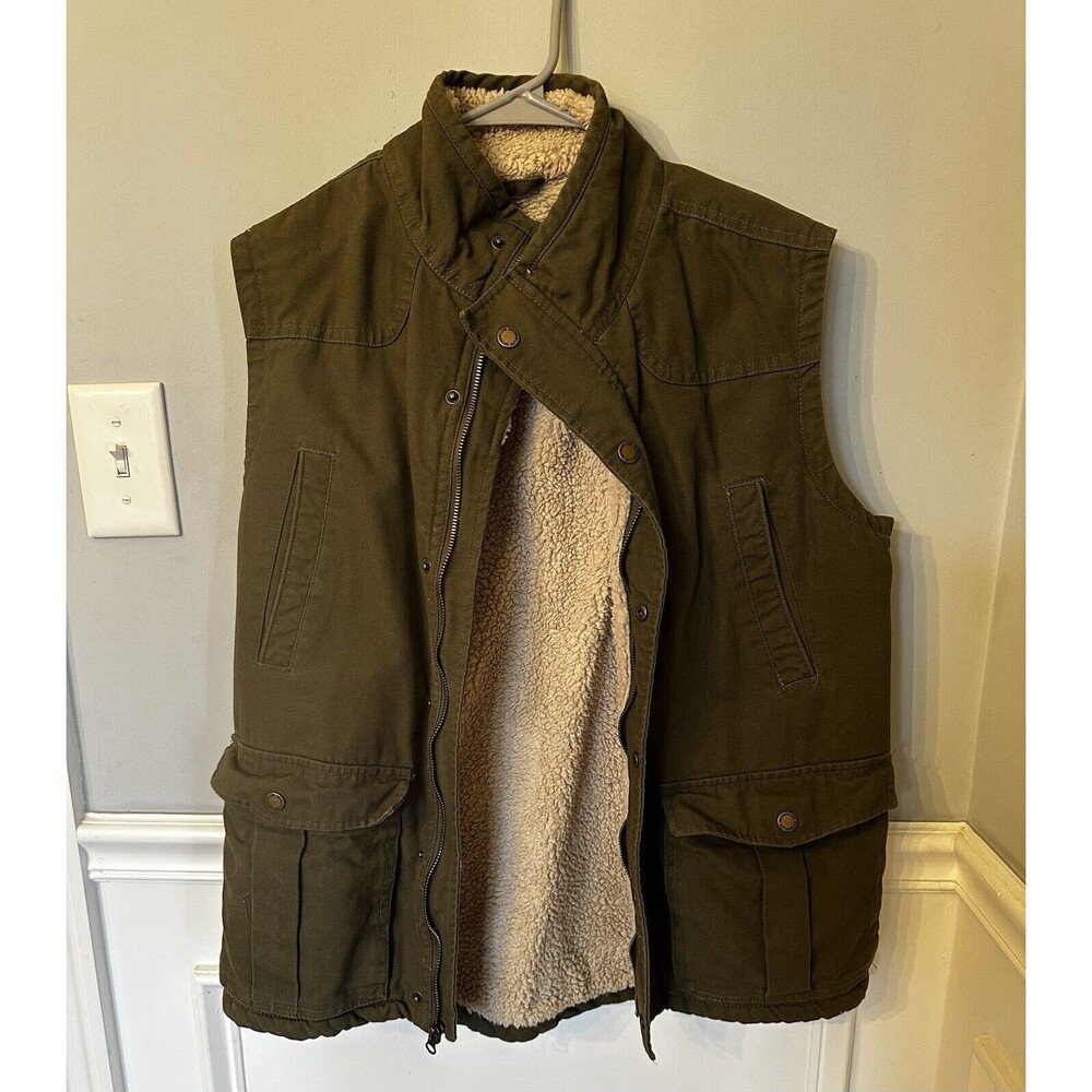 Men’s Green Outdoor Life Sherpa Lined Canvas Work Utility Vest Size Small